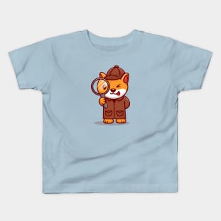 Cute Dog Detective With Magnifying Glass Cartoon Kids T-Shirt